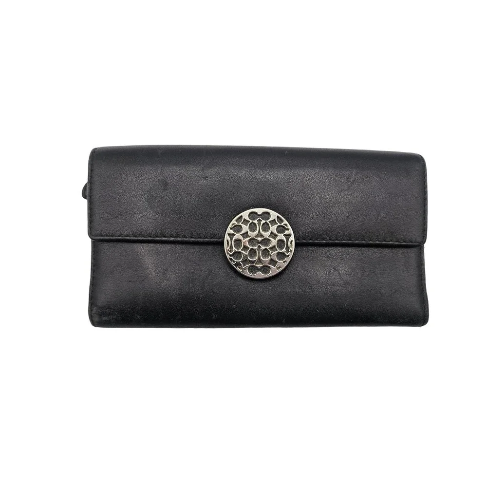 Coach Alexandra Slim Envelope‎ Wallet Black Women's Silver Clasp